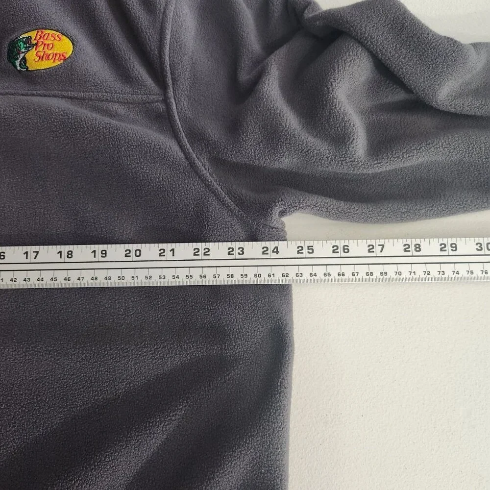 Bass Pro Shops Pullover Sweater Gray Quarter-Zip drawstring Long-Sleeve Fleece